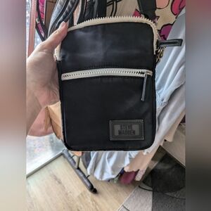Steve Madden Black Nylon Crossbody Pouch with White Zippers